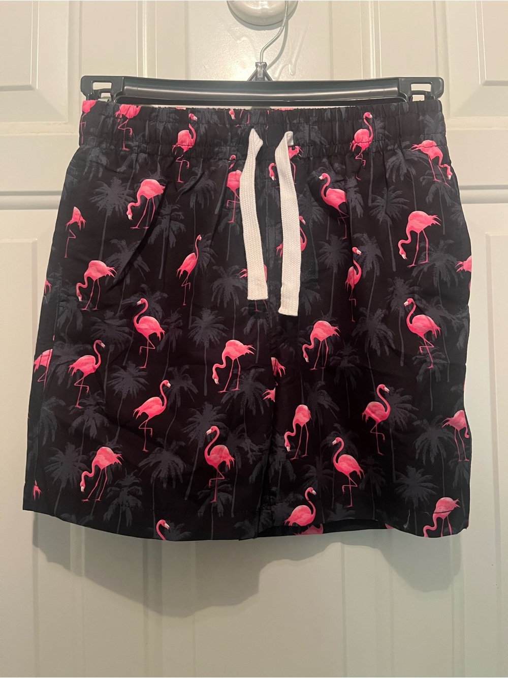 NEW! Amazon Kids Black Swim Trunks with Pink Flamingo Print